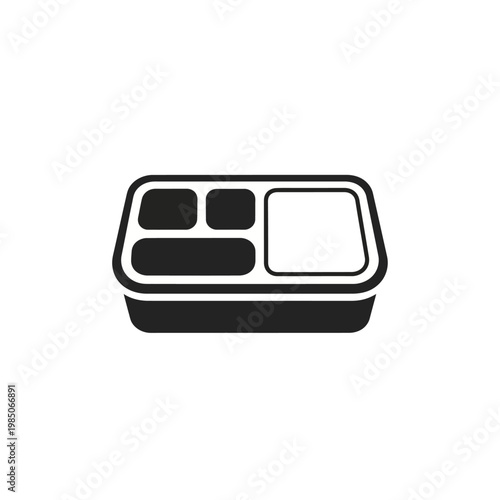 A top-down view of a rectangular food container with three compartments and a lid