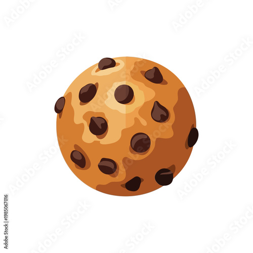 A charmingly illustrated classic chocolate chip cookie icon, featuring a golden-brown texture and delectable dark chocolate pieces, a sweet baked dessert graphic
