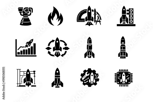 Diagram rocket design propulsion launch technology generation vector symbol simple icon image