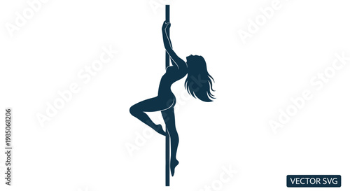 Photos Elegant Woman Silhouette Dancing on Pole, Athletic Pose, Fitness, Performance Ar