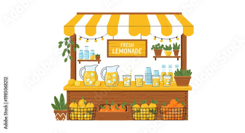 Fresh Lemonade Stand with Fruits and Plants - Summer Refreshment