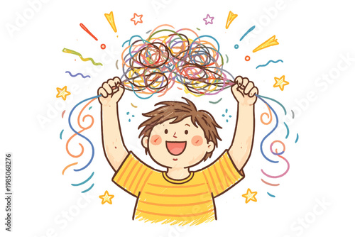 Person pulling knot apart tension style icon thoughts generation naive vector simple