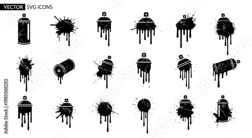 Spray Paint Can Icons: Splatter, Drip and Grunge Effects