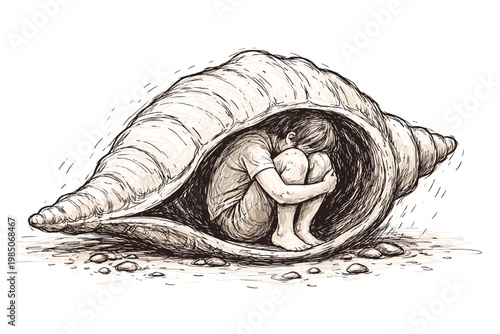 Image simple person generation vector hiding isolation icon inside shell doodle messy