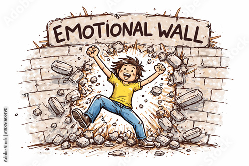 Simple person image messy doodle icon vector emotional scribble breaking generation wall