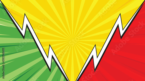 Comic style VS background with radial burst, bold colors and lightning for game battle screen