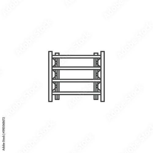 Minimalist shelf rack icon for versatile storage solutions, a simple line vector graphic design element for efficient home, office, or commercial organization