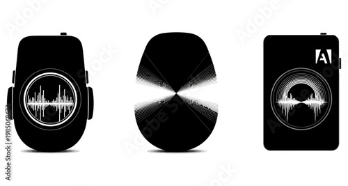 Audio waveform displayed on modern electronic devices isolated on white background