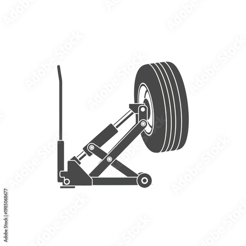 Essential automotive repair tool vector icon hydraulic floor jack lifting a car wheel for tire maintenance or vehicle service