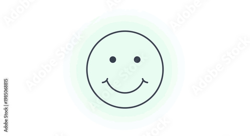 Minimalist line art smiley face radiating a soft green glow, representing happiness and positive emotion on a clean white background, ideal for cheerful and optimistic design.