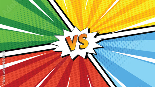 Comic VS background with pop art burst lines and dynamic lightning for fighting game scene