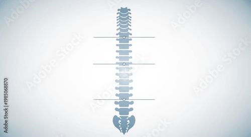Detailed anatomical depiction of the human spine from a frontal perspective, showcasing vertebrae and spinal discs with a clean, modern aesthetic on a subtle gradient background.
