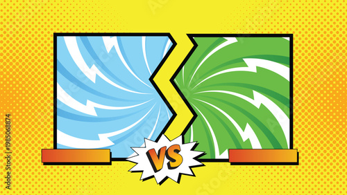 Comic VS background with pop art burst lines and dynamic lightning for fighting game scene