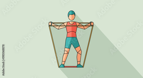 Dynamic flat vector graphic of a fit person in athletic wear performing a resistance band exercise, demonstrating strength training and physical fitness with a modern, minimalist aesthetic a