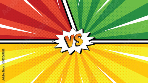 Comic VS background with pop art burst lines and dynamic lightning for fighting game scene