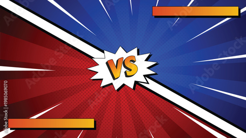 Comic VS background with pop art burst lines and dynamic lightning for fighting game scene