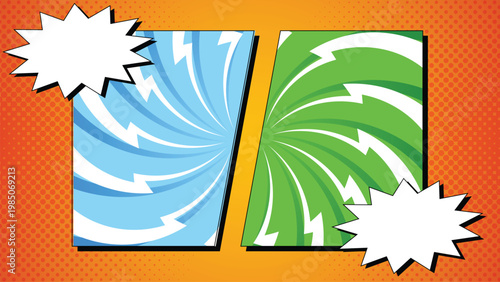 Comic VS background with pop art burst lines and dynamic lightning for fighting game scene