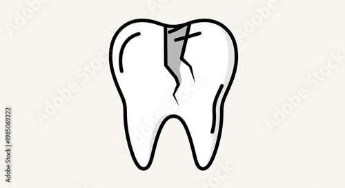 Simplified, flat vector graphic of a human molar tooth with a prominent vertical crack down its enamel surface, rendered in a clean, minimalist line art style against a neutral background.