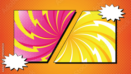 Comic style VS background with radial burst, bold colors and lightning for game battle screen
