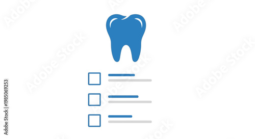 Clean Blue Tooth Icon Above a Medical Checklist for Dental Care, Health, and Oral Hygiene Procedures Represented as a Simple Vector Graphic