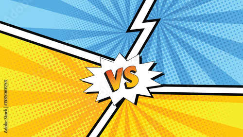 Comic style VS background with radial burst, bold colors and lightning for game battle screen