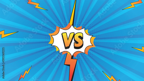 Comic style VS background with radial burst, bold colors and lightning for game battle screen