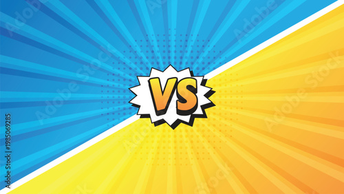 Comic style VS background with radial burst, bold colors and lightning for game battle screen