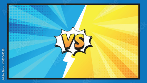 Comic style VS background with radial burst, bold colors and lightning for game battle screen