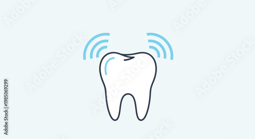 Clean, minimalist, vector graphic of a healthy tooth radiating waves, symbolizing dental care, oral hygiene, and pain-free wellness in a modern, clean style.