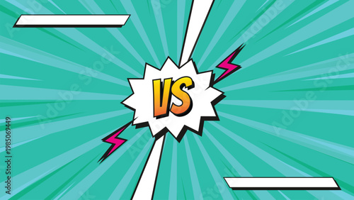Pop art comic background with VS symbol, explosion rays and dynamic fight scene design