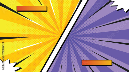 Comic style VS background with radial burst, bold colors and lightning for game battle screen