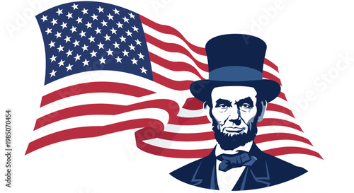 Abraham Lincoln Portrait with American Flag - USA Symbolism