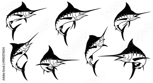 Marlin Fish Silhouettes Collection: Dynamic Fishing & Ocean Sport Illustrations