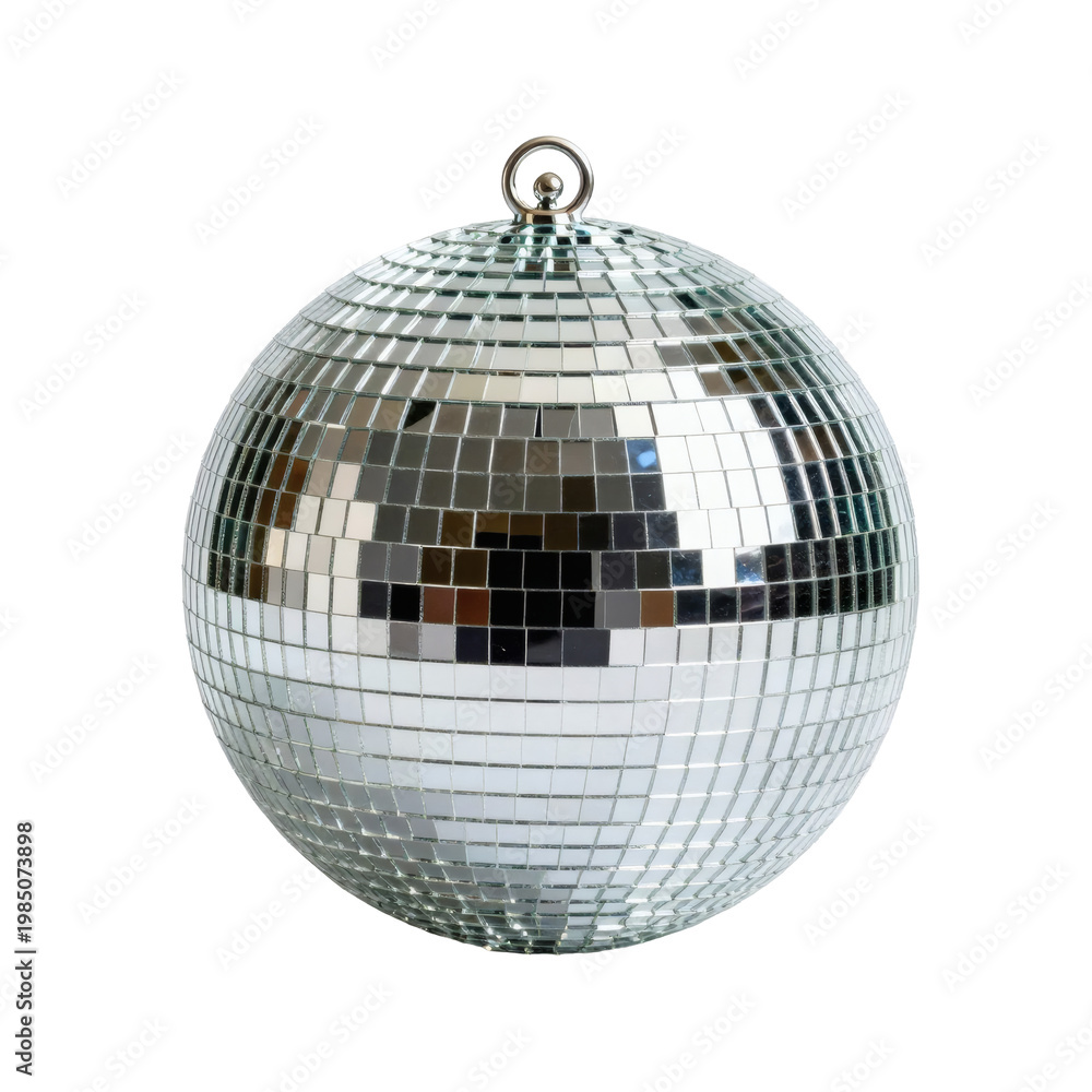 Fototapeta premium Reflective disco ball shimmering on a white background, ready for the party