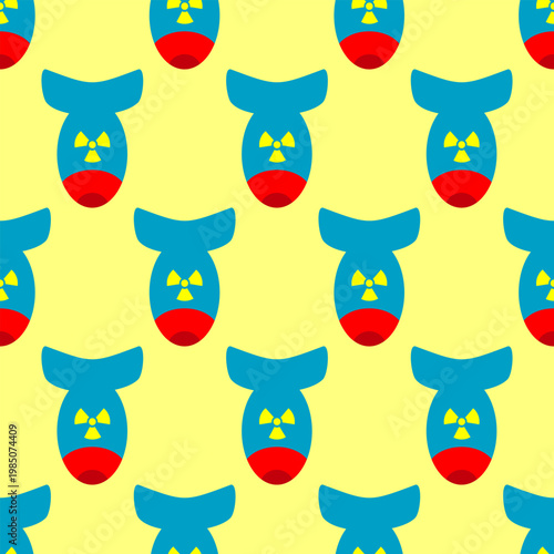 Seamless pattern with nuclear bomb on yellow background