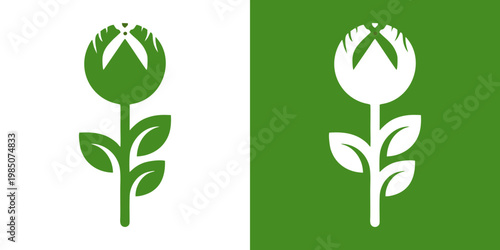 Floral logos and grass cutter on top featuring a green and white color scheme, perfect for business branding, corporate identity, and marketing materials.