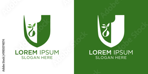 Letter U green logo design featuring a stylized leaf with clean white and green background, perfect for businesses seeking a modern brand identity