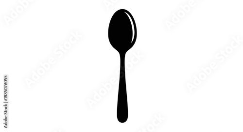 Black Spoon Silhouette Isolated on White Background - Minimalist Kitchen Utensil Icon