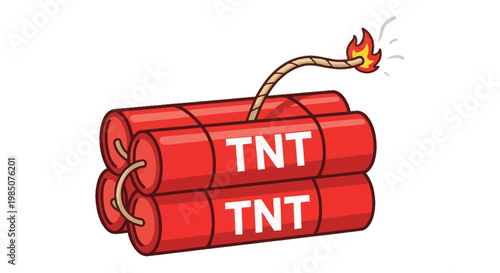 Dynamite Bomb with Burning Fuse, TNT Explosives, Danger Symbol