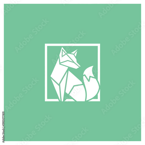 Geometric Origami Fox Illustration in a Square Frame.