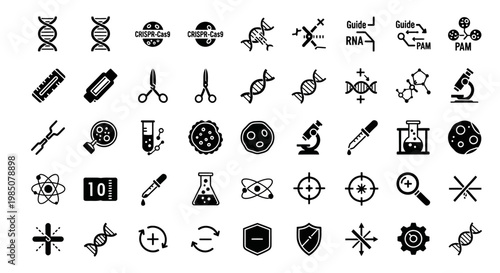 Science, laboratory, icons set, 40 black vector symbols, biology, chemistry, medical research elements