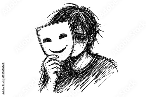 Mask emotional uneven hiding vector messy imperfect concept concealment icon doodle
