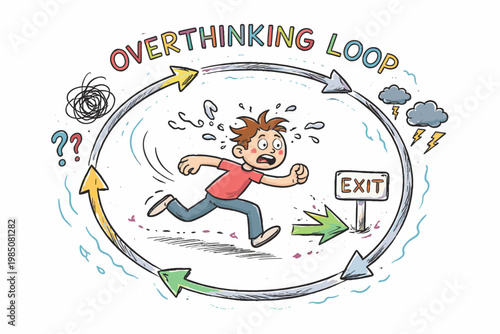 Escape vector to icon loop image doodle person circular simple trying style