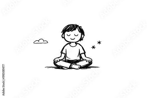 Peacefully calm minimal icon serenity style doodle person composition concept vector sitting