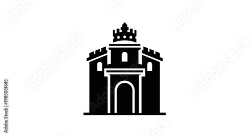 Black and white building entrance icon.