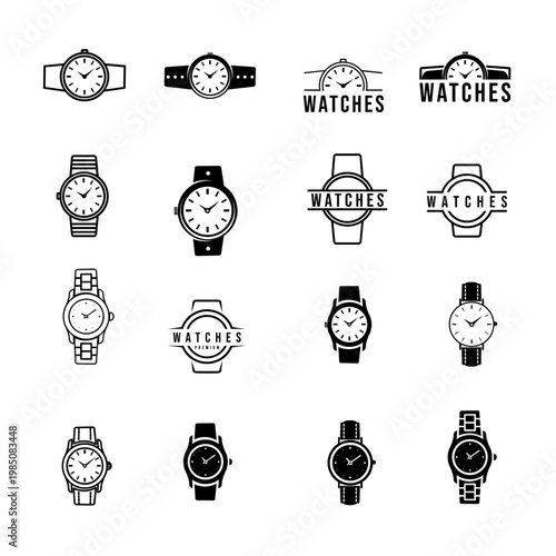 Modern Watch Logo and Icon Vector Set - Collection of Minimalist Wristwatch Emblems for Branding Design