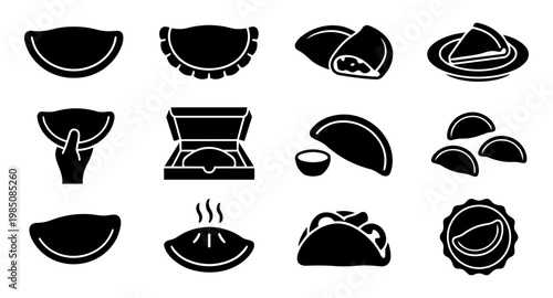 Calzone Silhouettes Set Italian Folded Pizza Fast Food Icons Black Vector