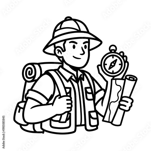 Adventurous Explorer with Backpack, Compass, and Map Ready for Expedition.