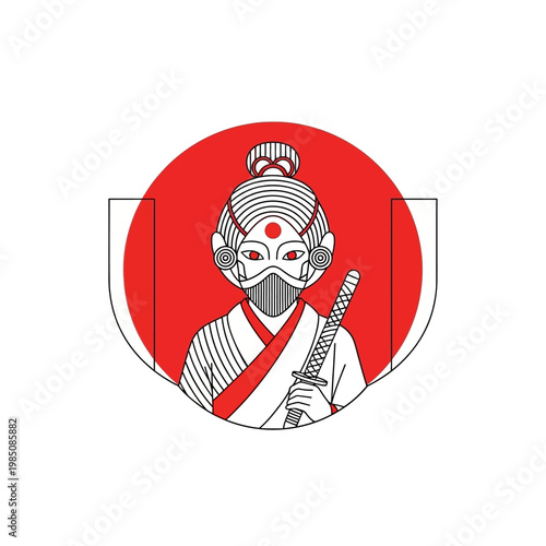 Cyberpunk Samurai Warrior with Katana in Red Circle.