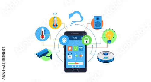 Smartphone with connected smart home devices.